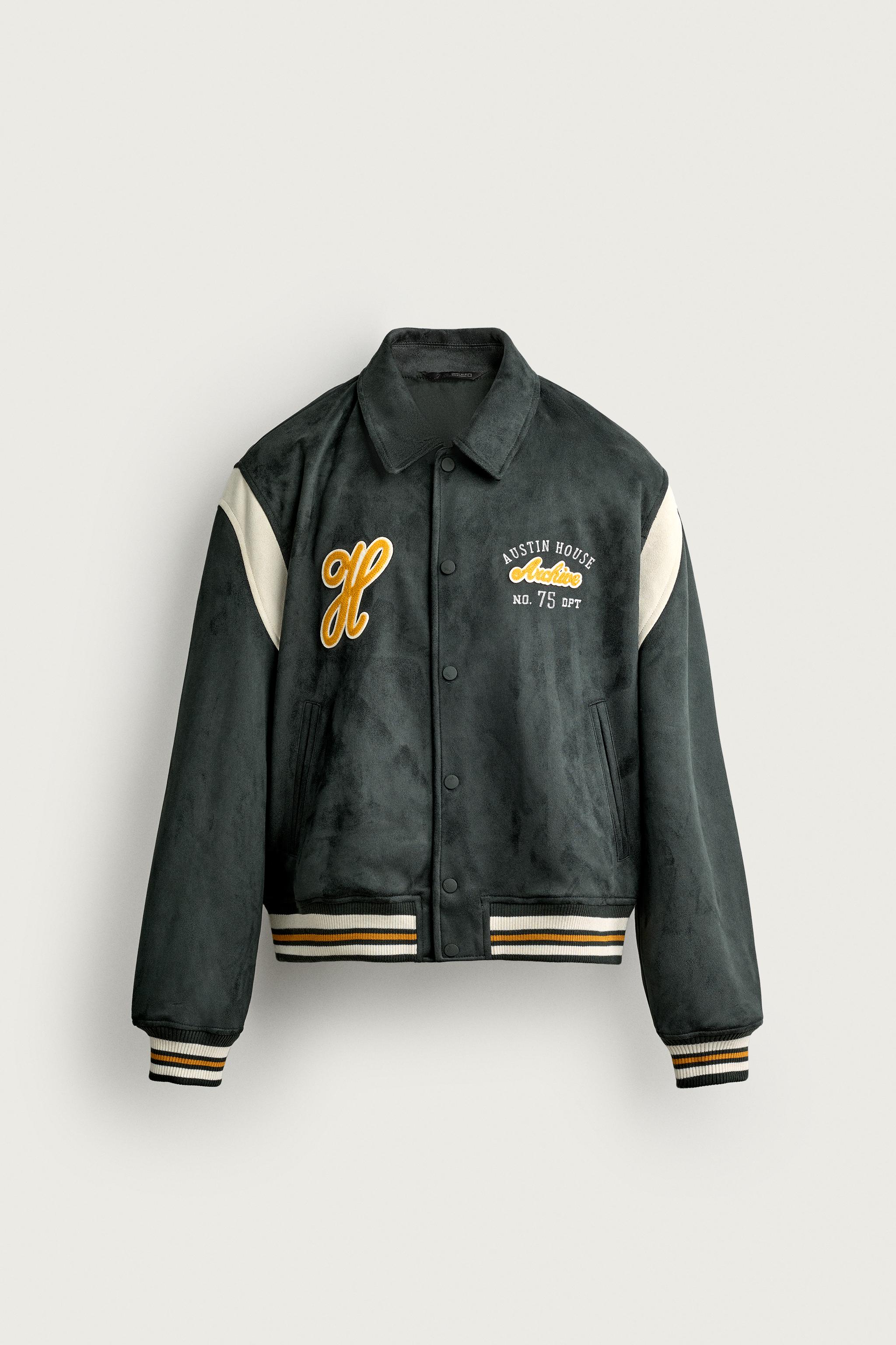 SUEDE-EFFECT PATCH BOMBER JACKET